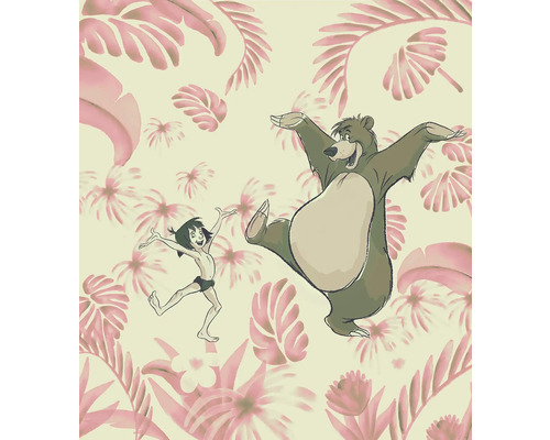 Illustration von Mogli und Balu vor floralem Hintergrund