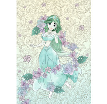 Illustration einer weiblichen Figur mit Blumenmuster im Hintergrund.