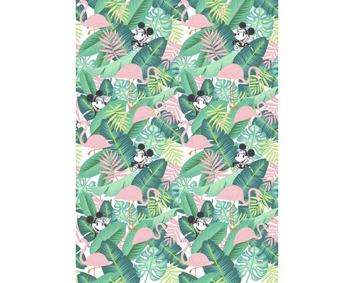 Fototapete Vlies DX4-005 Disney Edition 4 Minnie Tropical 4-tlg. 200 x 280 cm Muster mit tropischen Blättern, Flamingos und Micky Maus