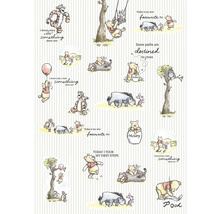 Illustration von Winnie Puuh und seinen Freunden auf gestreiftem Hintergrund