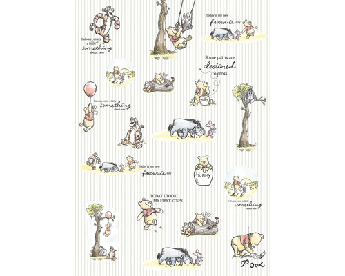 Fototapete Vlies DX4-001 Disney Edition 4 Winnie Pooh Stripes 4-tlg. 200 x 280 cm Illustration von Winnie Puuh und seinen Freunden auf gestreiftem Hintergrund