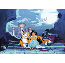 Aladdin Szene mit Jasmin, Tiger und fliegendem Teppich vor dem Mond