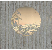 Dekorplatte mit japanischer Landschaftsdarstellung und Haus