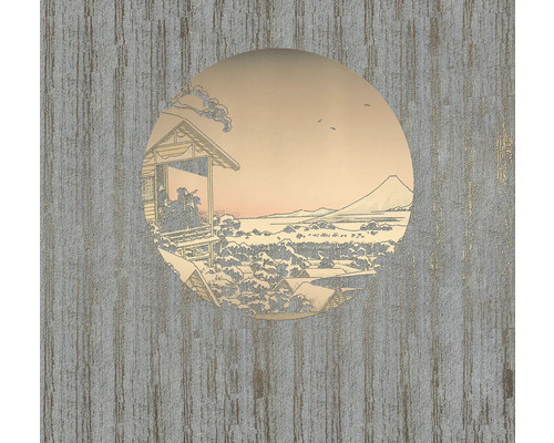 Dekorplatte mit japanischer Landschaftsdarstellung und Haus