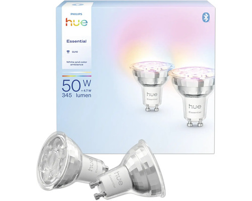 Philips Hue LED-Spot dimmbar Essential 2x GU10/4,7W(35W) 345 lm 2200- 6500 K 2 Stück Philips Hue Essential GU10 Lampe, White and Color Ambiance, 50 Watt