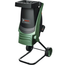 Gartenhäcksler mit Einfülltrichter, Rädern und Bosch Logo