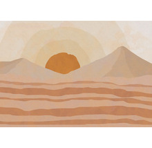 Illustration einer Wüstenlandschaft mit Sonne und Bergen