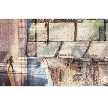 Abstraktes Stadtbild mit Mauerwerk und Fußgänger