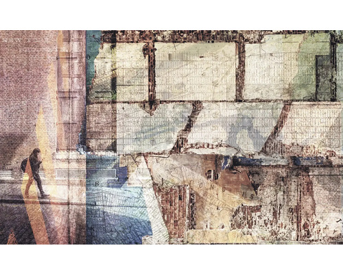 Abstraktes Stadtbild mit Mauerwerk und Fußgänger