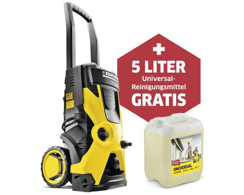 Hochdruckreiniger Kärcher K 5 Basic (Druck 20-145 bar, 500 l/h) inkl. Flächenreiniger T5, Vario Power-Strahlrohr, Dreckfräser und 8 Meter Hochdruckschlauch + GRATIS 5 Liter Kanister Universalreiniger RM 555 Hochdruckreiniger mit fünf Liter Universalreiniger gratis
