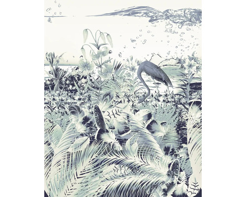 Dekoratives Wandbild mit tropischen Pflanzen und einem Flamingo