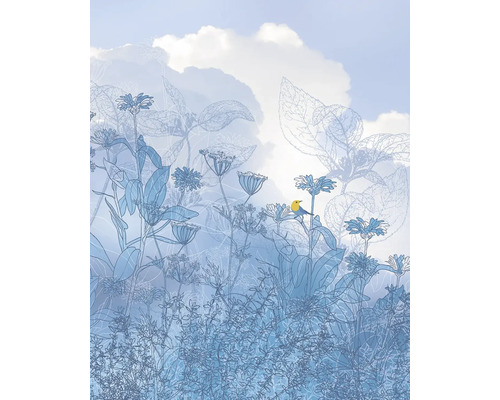 Dekorative Tapete mit Pflanzen, Blumen und Vogel