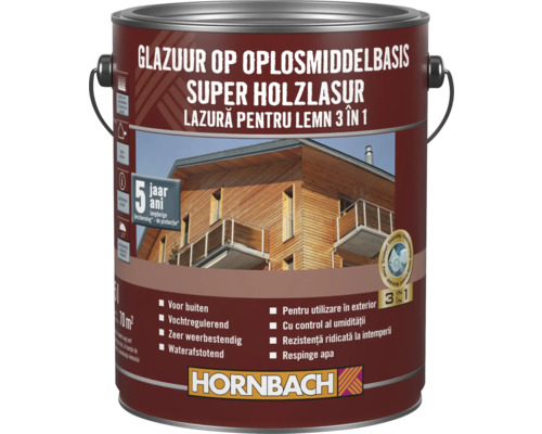 Holzlasur in einer Dose mit der Aufschrift Hornbach
