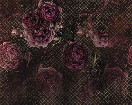 Tapete mit Rosenmuster und Gitterstruktur