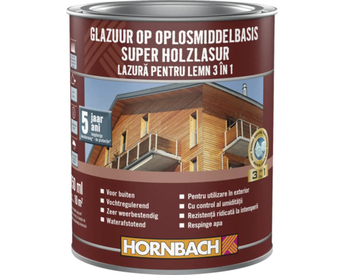 Holzlasur auf Lösemittelbasis im Metalleimer mit Hornbach Logo