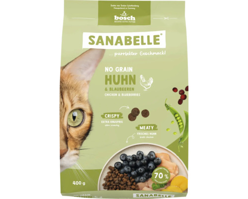 Katzenfutter trocken SANABELLE No GrainHuhn400 g Sanabelle Huhn und Blaubeeren Trockenfutter für Katzen, 400 Gramm Packung