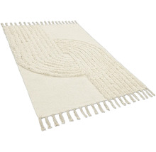 Beiger Teppich mit geometrischem Muster und Fransen