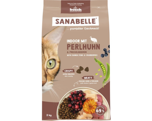 Katzenfutter trocken SANABELLE Indoor Perlhuhn 2 kg Sanabelle Indoor mit Perlhuhn und Preiselbeeren Katzenfutter, 2 Kilogramm Packung