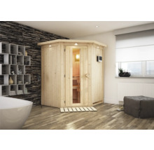 Innenraumbild mit einer Holzsauna in einem Badezimmer