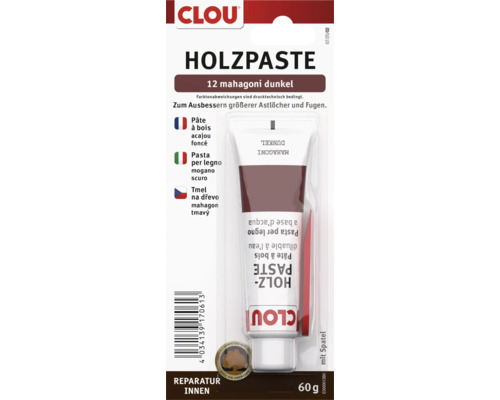 Clou Holzpaste zur Reparatur von Holz im Innenbereich, Farbton Mahagoni dunkel, 60 Gramm