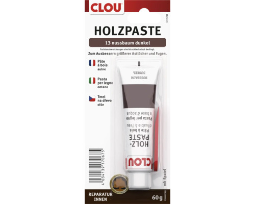Clou Holzpaste Nussbaum dunkel zum Ausbessern von Astlöchern und Fugen