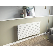 Wohnraum mit horizontalem Plattenheizkörper an der Wand montiert