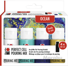 Marabu Perfect Cell Pouring Mix Ozean, Acrylfarben Set mit vier 60 Milliliter Farben