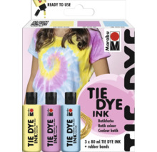 Marabu Tie Dye Ink Set mit drei Farben und Gummibändern für Batikarbeiten