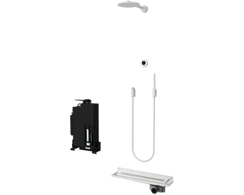 Duschsystem mit Duschkopf, Armatur, Brausegarnitur und Duschrinne