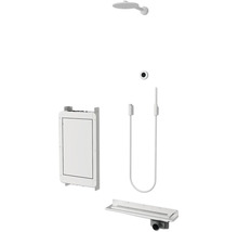 Duschsystem mit Kopfbrause, Handbrause, Unterputzkörper und Ablaufrinne