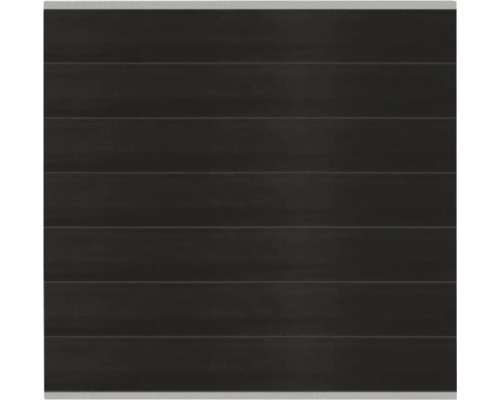 Dunkle Holzfassade mit horizontalen Brettern.