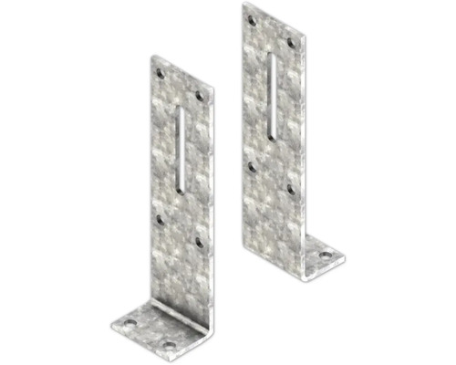 Zwei Winkelverbinder mit Löchern und Schlitz