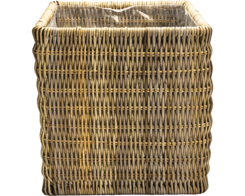 Pflanzkorb Leah Naturfaser 68 x 68 x 68 cm grau Quadratischer Pflanzkorb aus Rattan mit Kunststoffeinsatz