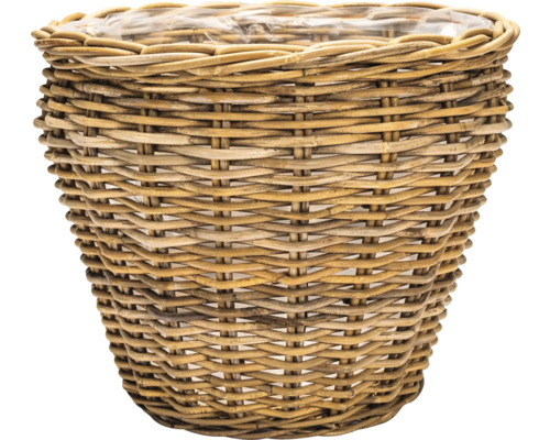 Geflochtener Übertopf aus Rattan mit Kunststoffeinsatz