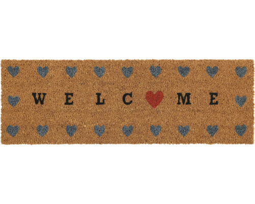 Kokosmatte Welcome Hearts 25x75 cm Fußmatte aus Kokosfaser mit Willkommensgruß und Herzmotiven