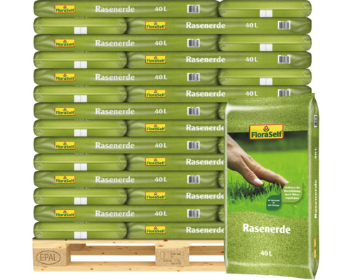 Palette mit FloraSelf Rasenerde, 40 Liter Säcke