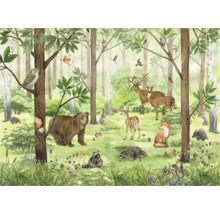 Illustration eines Waldes mit verschiedenen Tieren