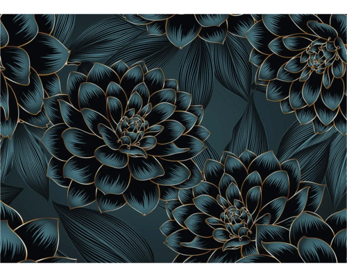 Blumenmuster-Tapete mit Dahlien und Blättern