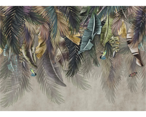 Tapete mit Palmenblatt-, Bananenblatt- und Vogelmuster