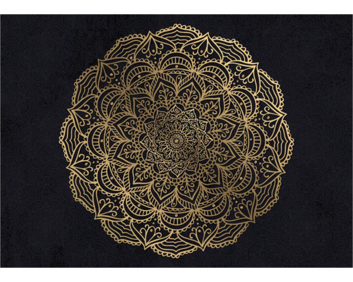Abbildung eines goldenen Mandalas auf dunklem Grund.