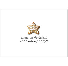 Sternförmiger Keks mit Zuckerguss und dem Text Lassen Sie Ihr Gebäck nicht unbeaufsichtigt!