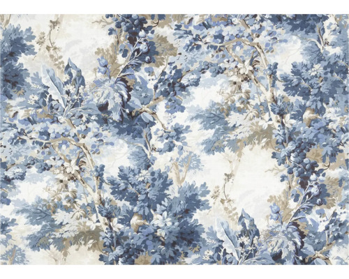 Gemustertes Textil mit Blumen- und Blattmotiven