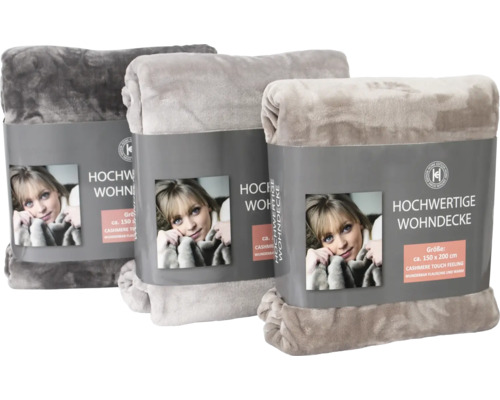 Wohndecke Cashmere-Touch anthrazit beige grau 200 x 150 cm zufällige Farbauswahl Drei Wohnkuscheldecken, jeweils verpackt