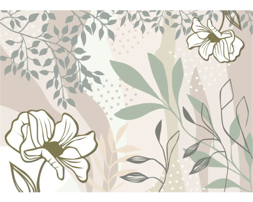 Abstraktes florales Design mit Blättern und Blüten als Wanddekoration