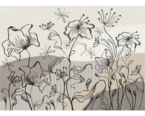Dekorative Illustration von stilisierten Blumen und Libellen