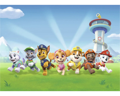 Paw Patrol Team mit Aussichtsturm im Hintergrund