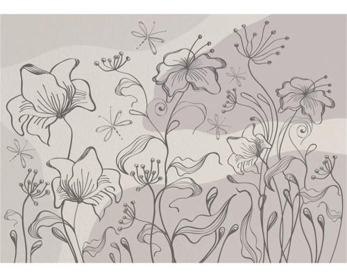 Illustration von Blumen und Libellen