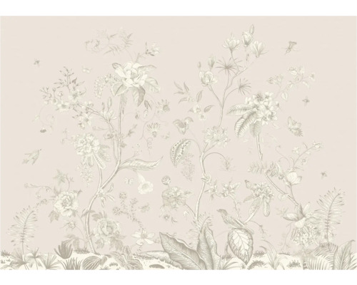 Dekorative Tapete mit Blumenmuster, Blättern und Vögeln