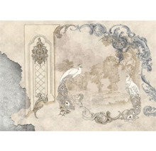 Dekorative Tapete mit Pfauen und floralen Ornamenten