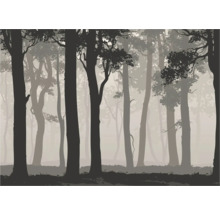 Illustration eines Waldes mit Bäumen im Nebel